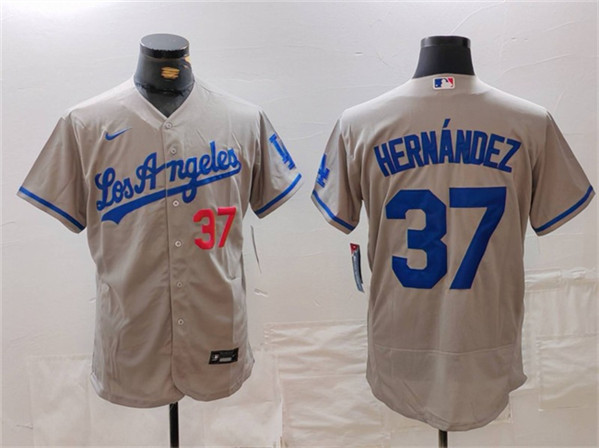 Los Angeles Dodgers #37 Teoscar Hern??ndez Grey Flex Base Stitched Jersey